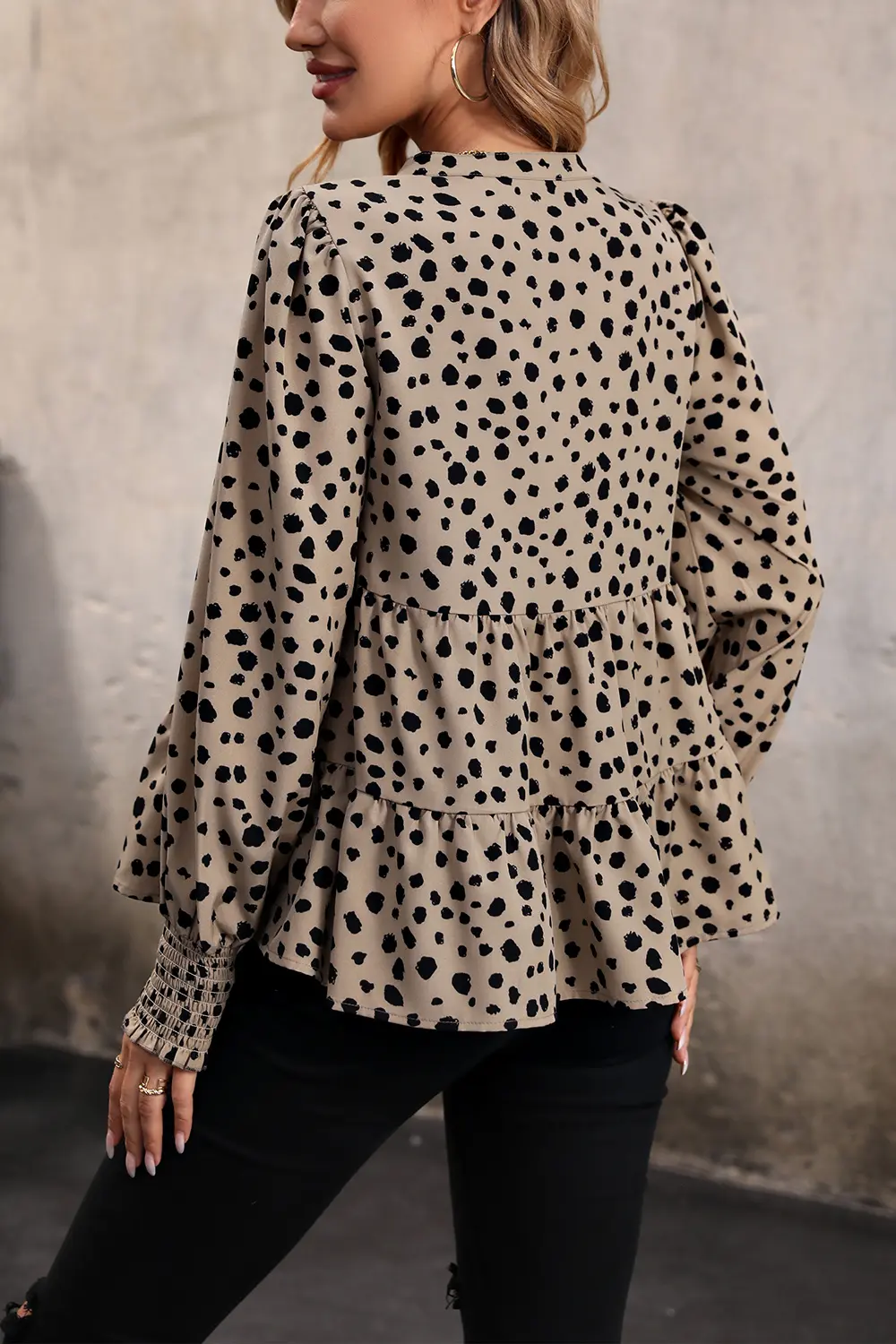 Notched Lantern Sleeve Tiered Top, image 2