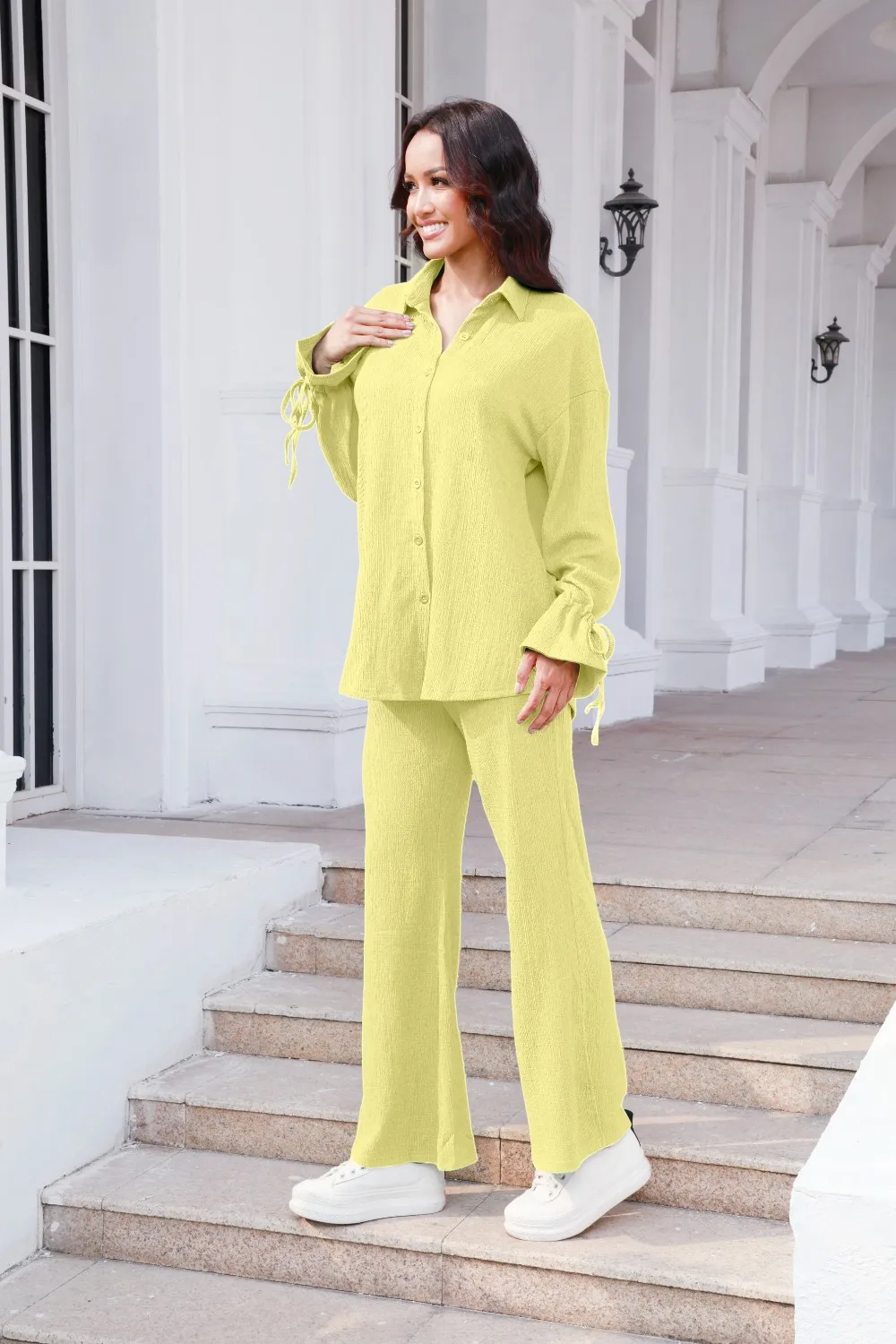 Drawstring Flounce Sleeve Shirt and Pants Set, image 11