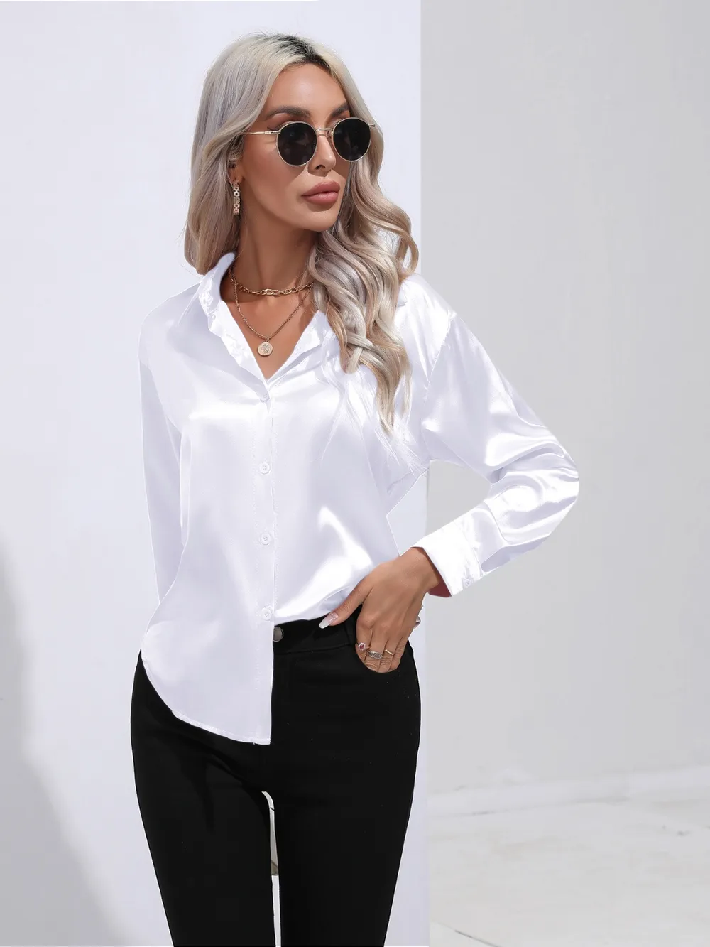 Collared Neck Buttoned Long Sleeve Shirt, image 28