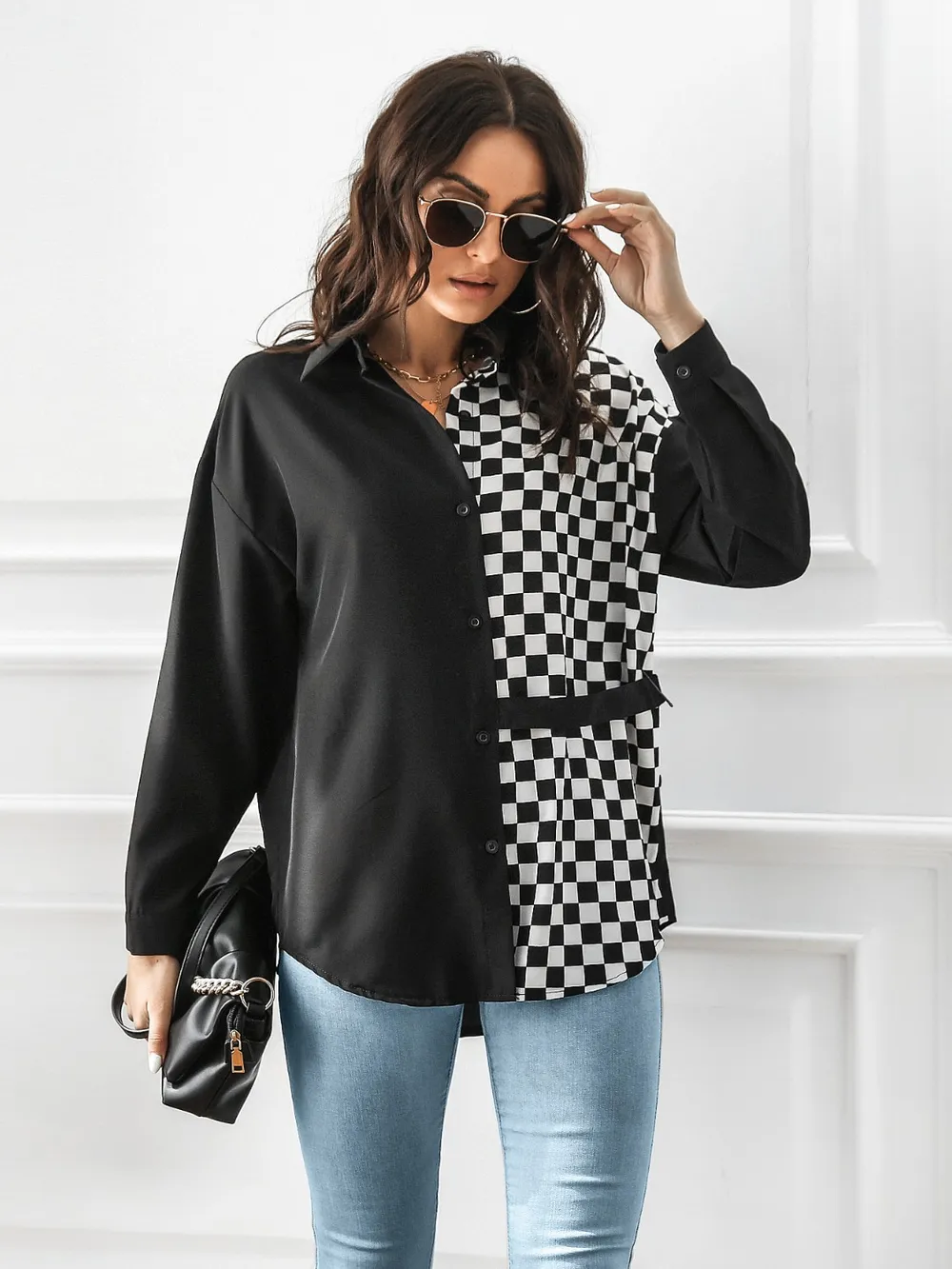 Contrast Button Up Long Sleeve Shirt, image 4