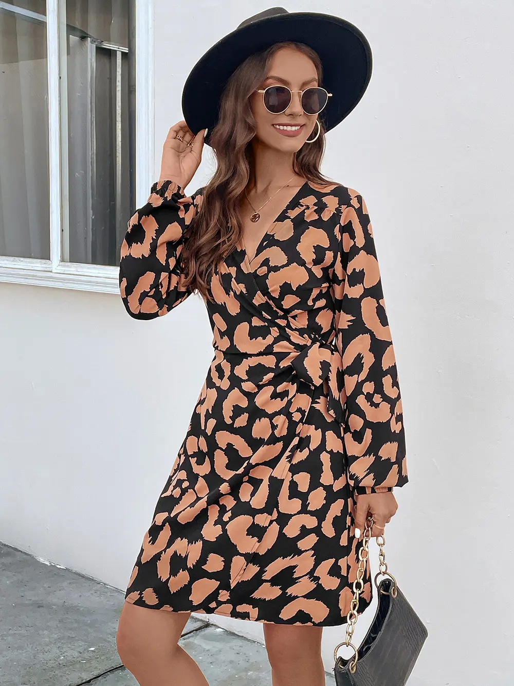 Printed Surplice Long Sleeve Dress, image 4