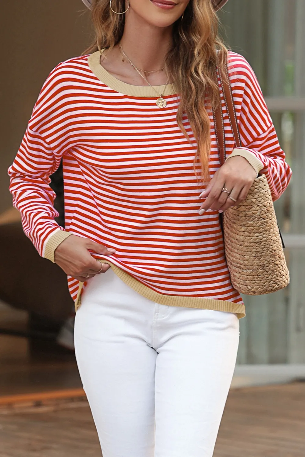 Striped Round Neck Drop Shoulder T-Shirt, image 12