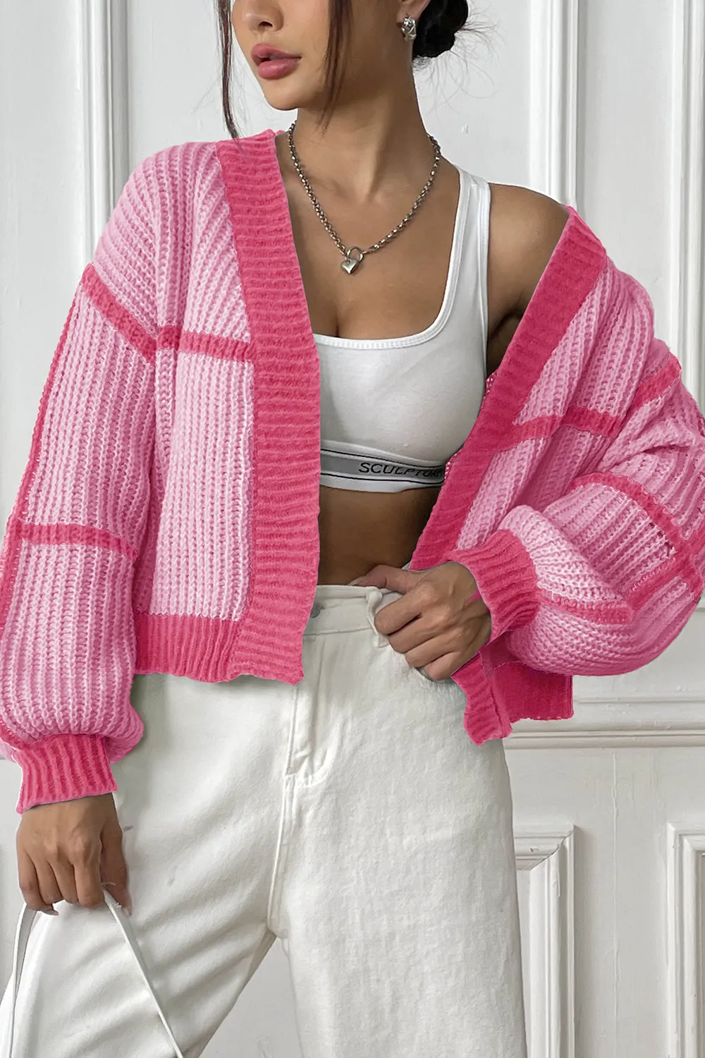 Contrast Open Front Long Sleeve Cardigan, image 9