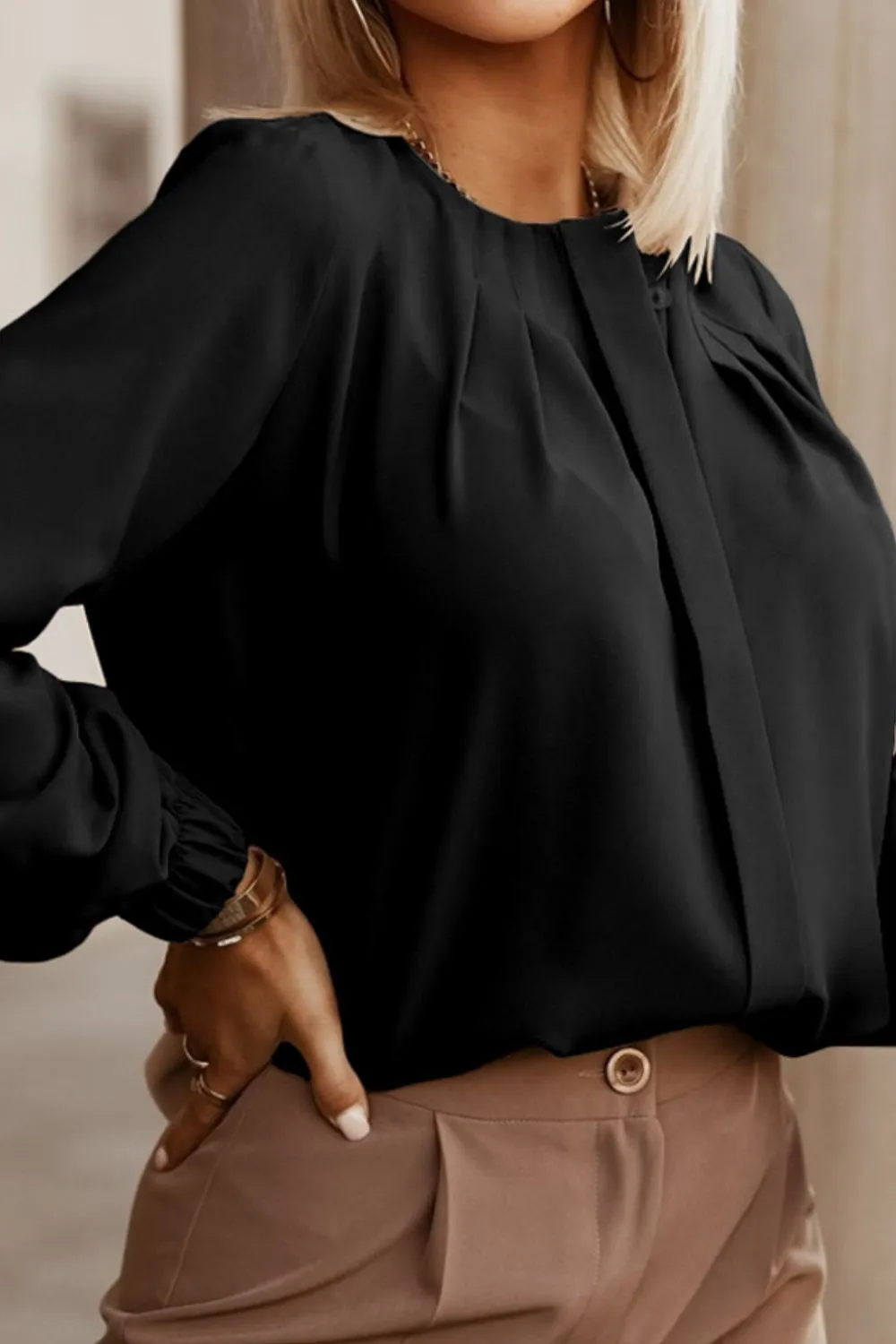 Button Up Round Neck Long Sleeve Shirt, image 27