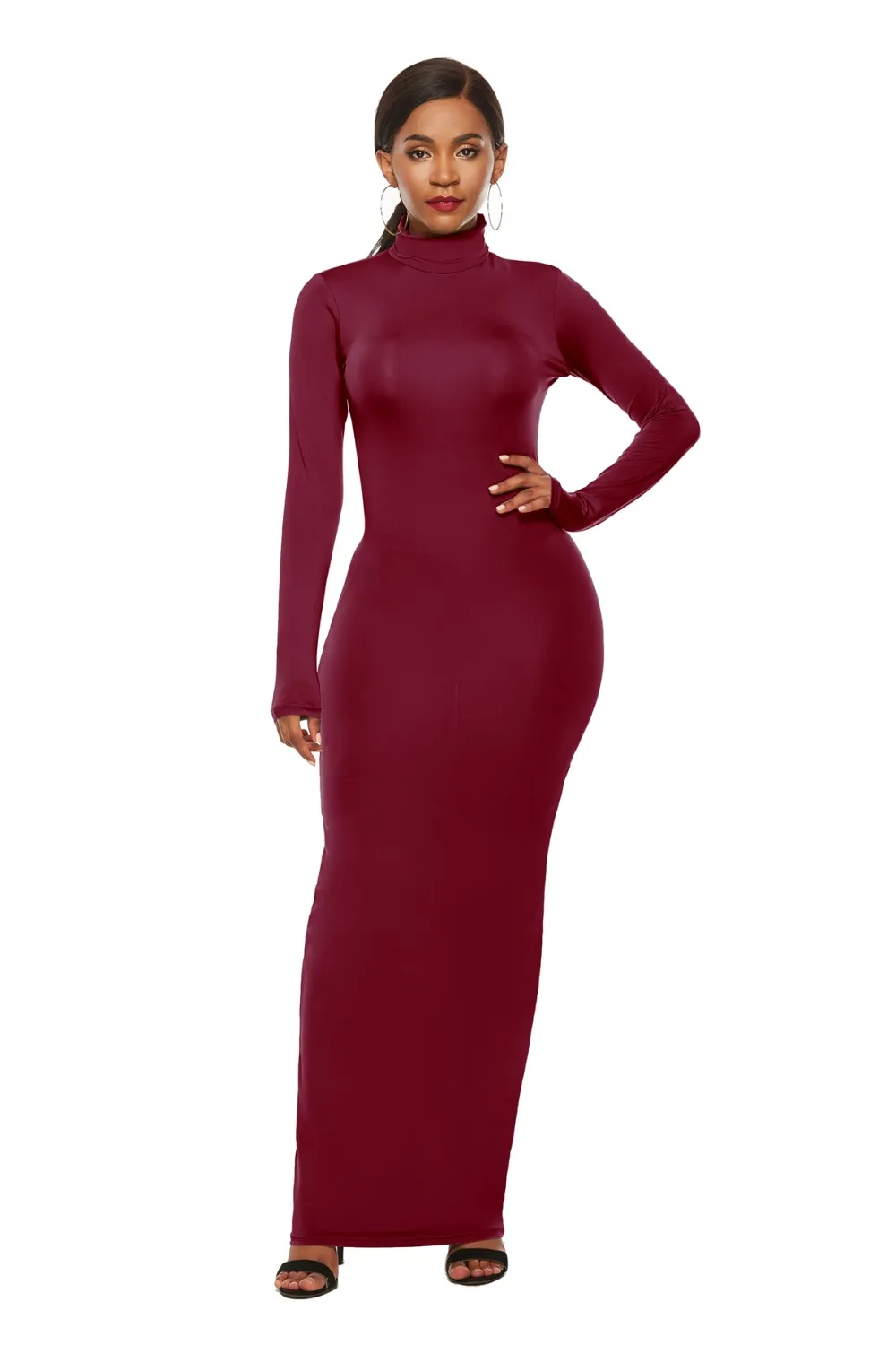 Mock Neck Long Sleeve Maxi Slim Dress, image 30