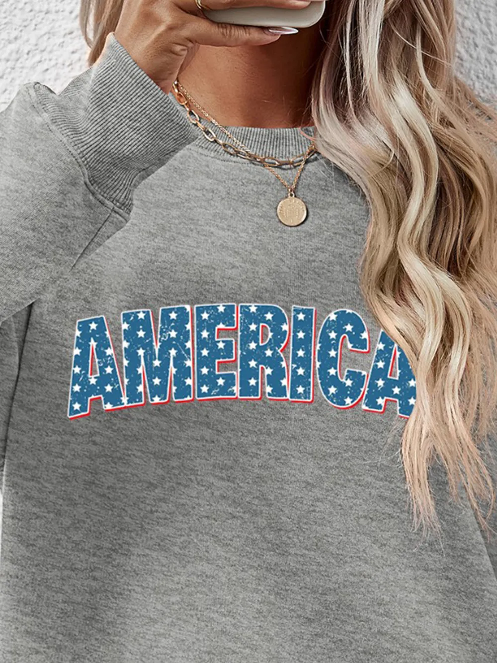 AMERICA Round Neck Dropped Shoulder Sweatshirt, image 6