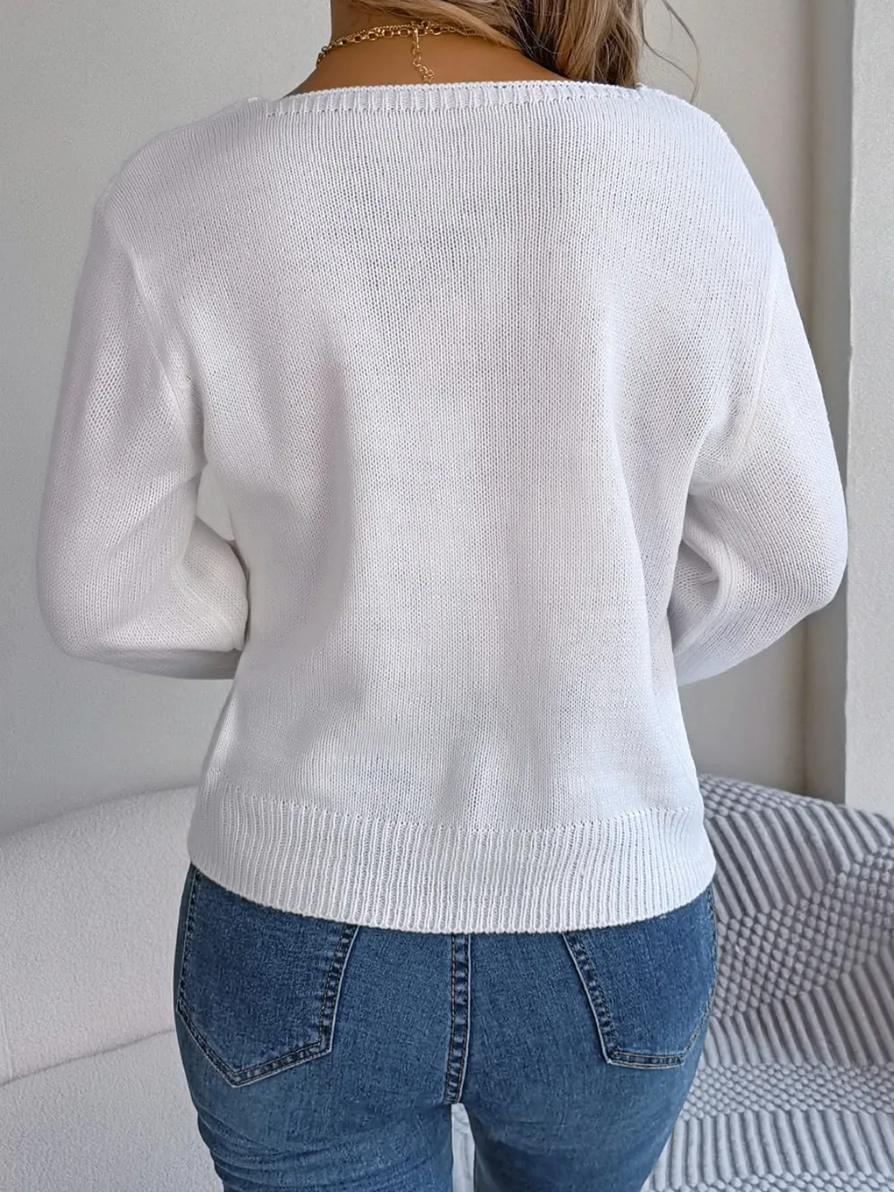 Cable-Knit Square Neck Long Sleeve Sweater, image 3
