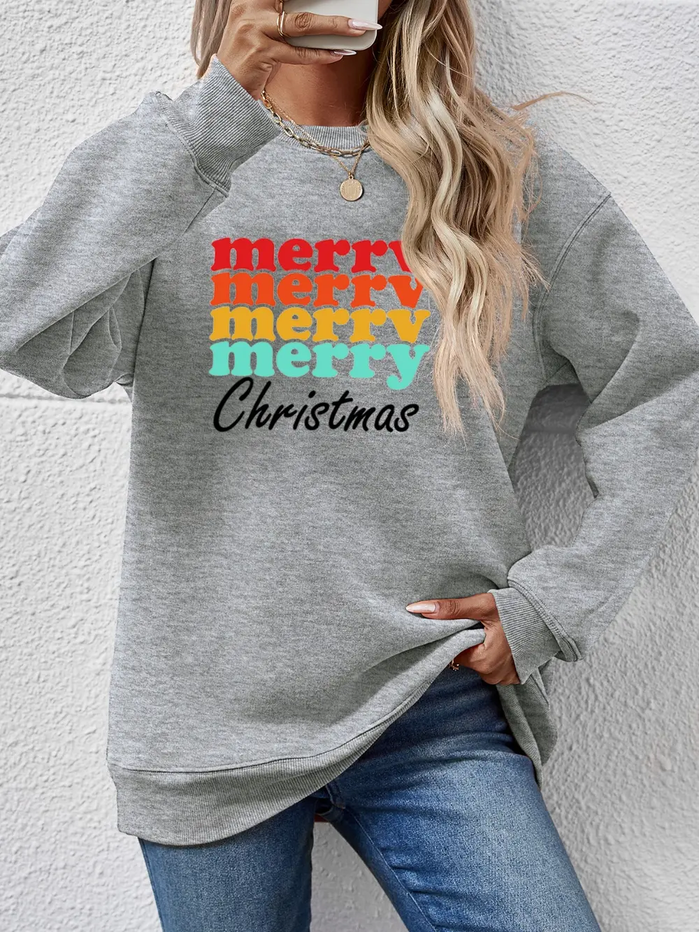 MERRY CHRISTMAS Graphic Long Sleeve Sweatshirt, image 7