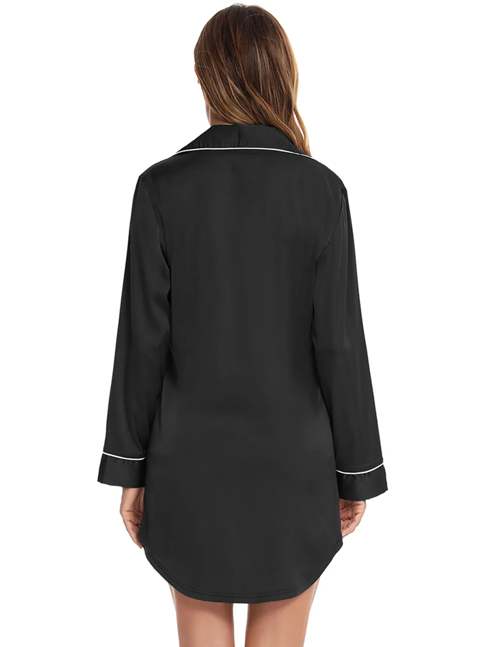 Button Up Lapel Collar Night Dress with Pocket, image 2