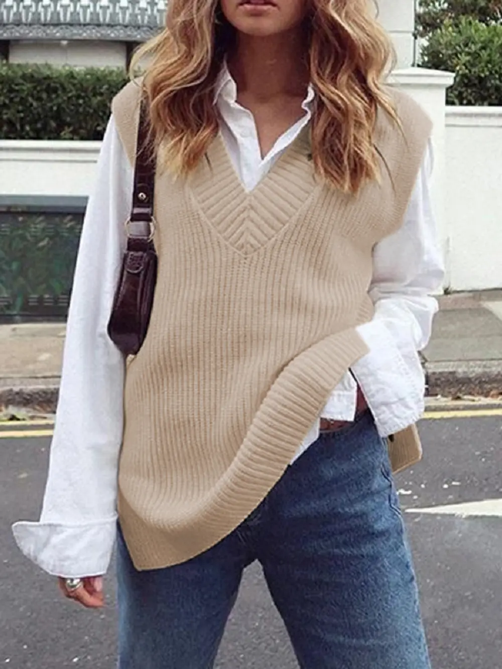 Ribbed V-Neck Sleeveless Sweater Vest, image 7