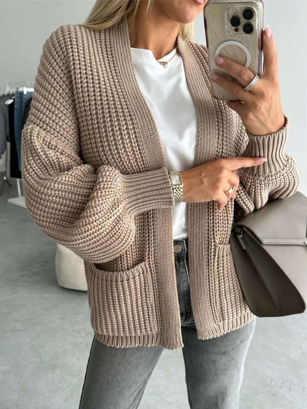 Open Front Dropped Shoulder Cardigan, image 13