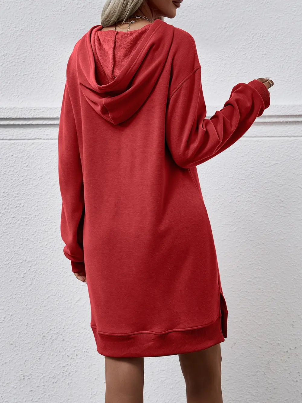 Slit Long Sleeve Hooded Dress with Pocket, image 27