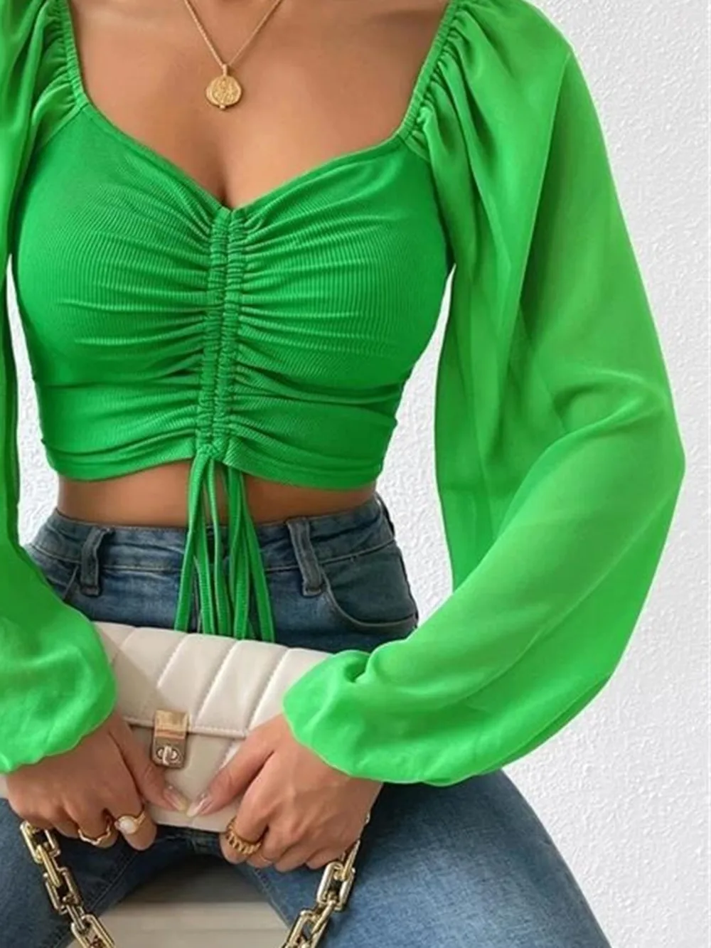 Drawstring Sweetheart Neck Cropped Top, image 31