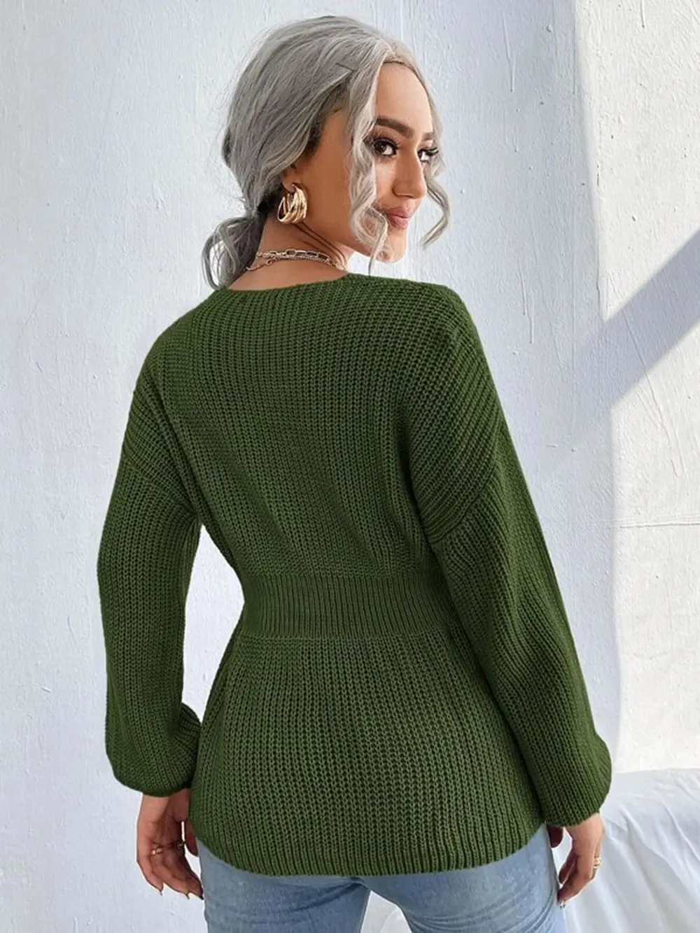 Notched Dropped Shoulder Knit Top, image 11