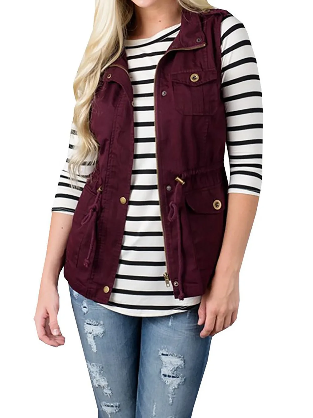 Drawstring Waist Vest with Pockets, image 6