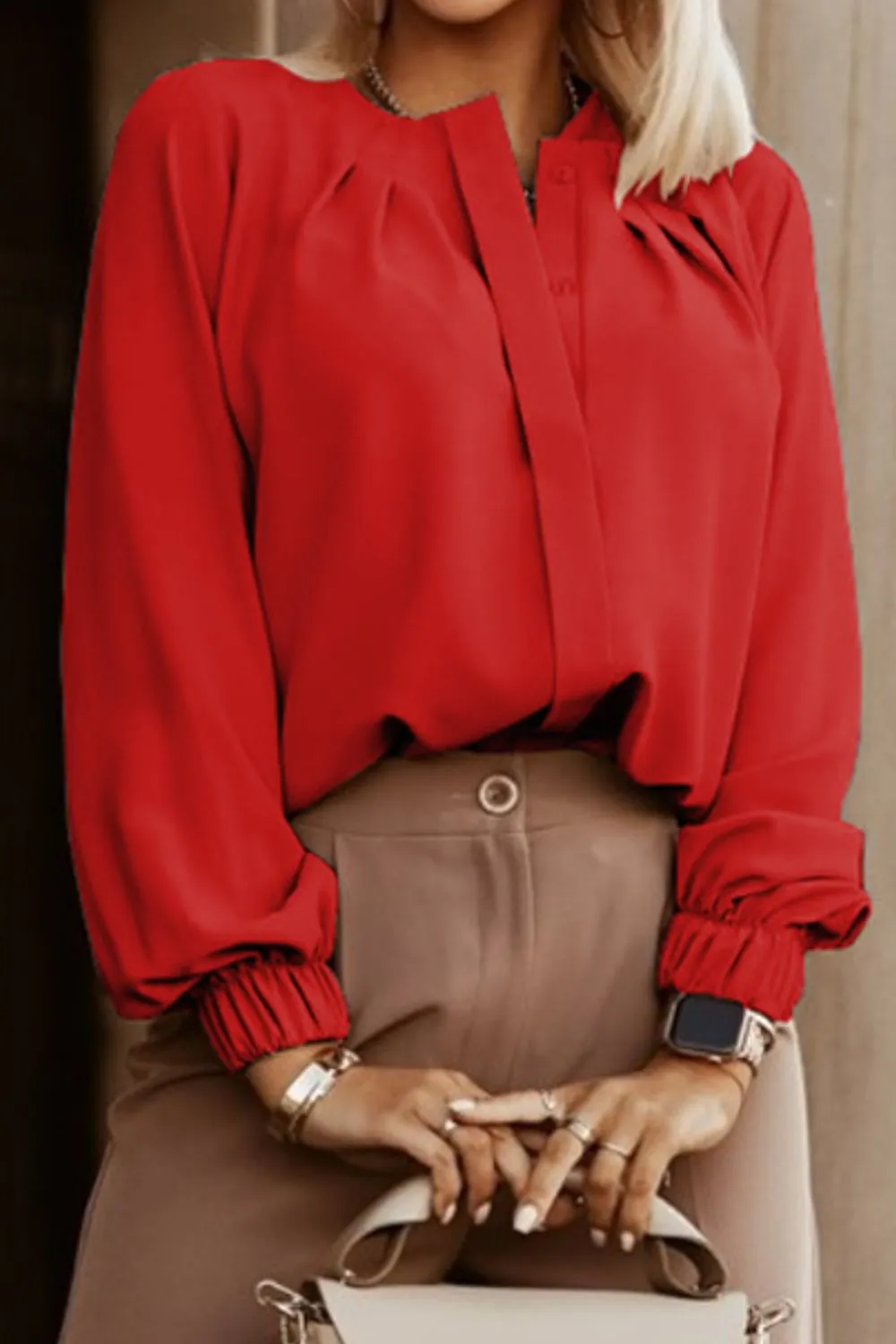 Button Up Round Neck Long Sleeve Shirt, image 28