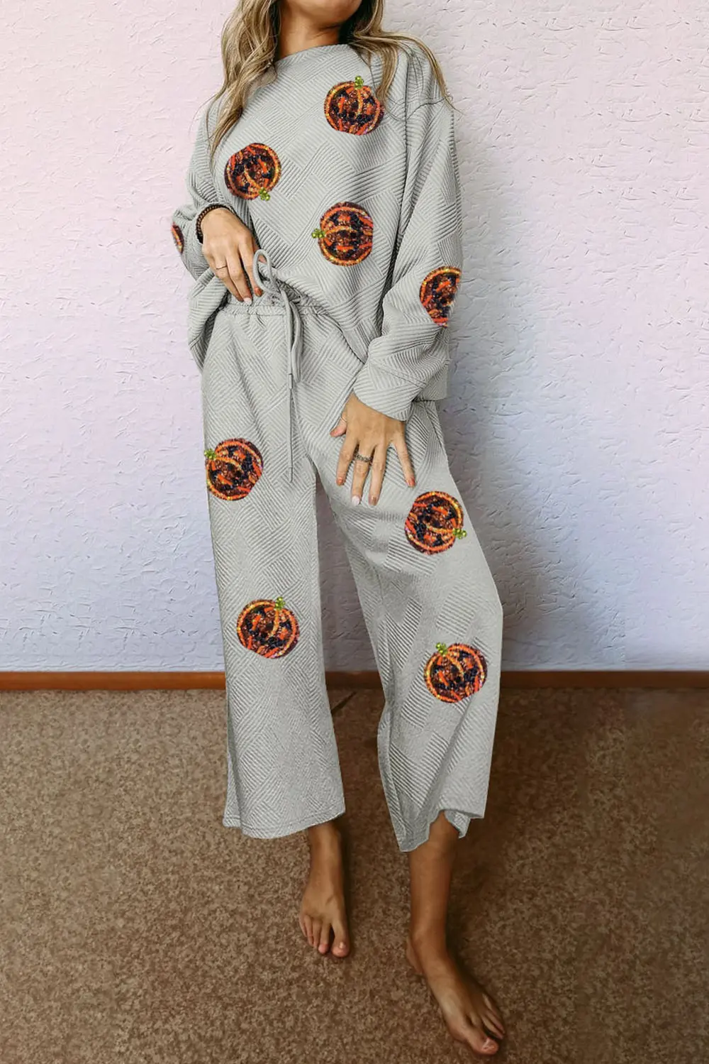 Sequin Patch Pumpkin Top and Pants Set, image 4