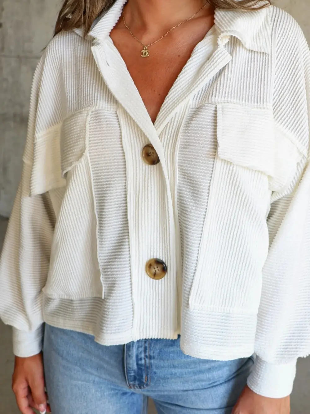 Ribbed Collared Neck Button Up Jacket, image 12
