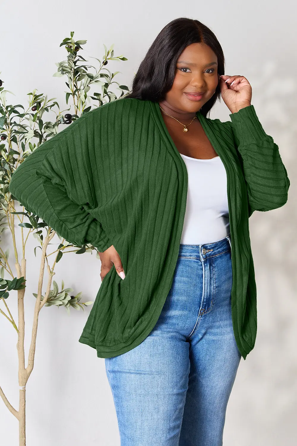Full Size Ribbed Cocoon Cardigan, image 27