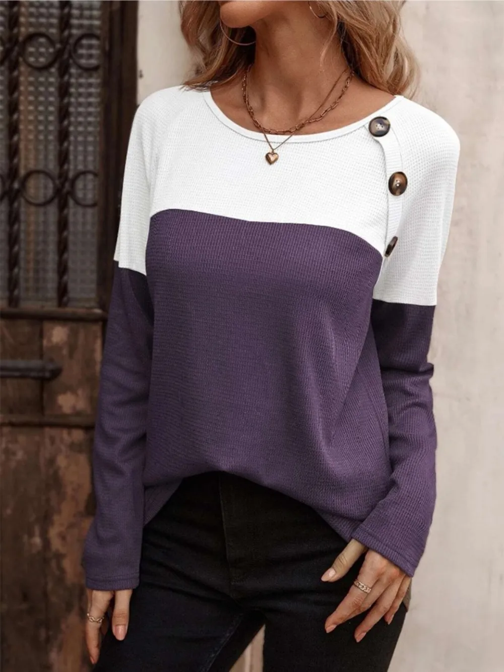 Contrast Round Neck Long Sleeve T-Shirt, image 10