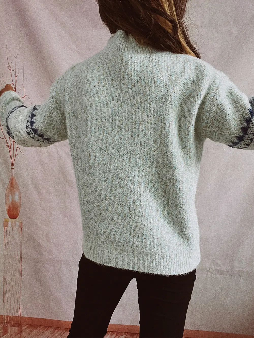 Geometric Mock Neck Dropped Shoulder Sweater, image 12