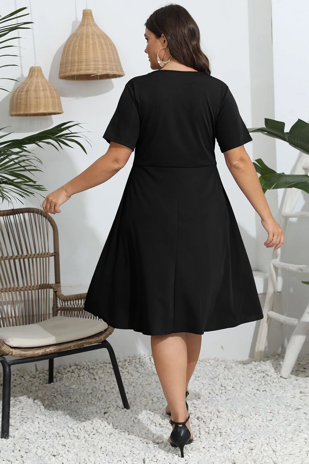 Plus Size Round Neck Openwork Dress, image 7