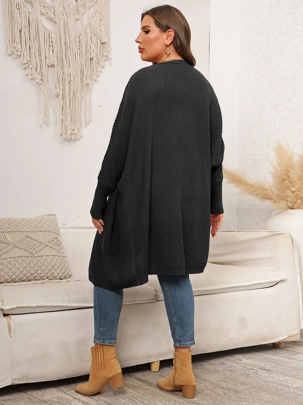 Plus Size Open Front Cardigan With Pockets, image 8