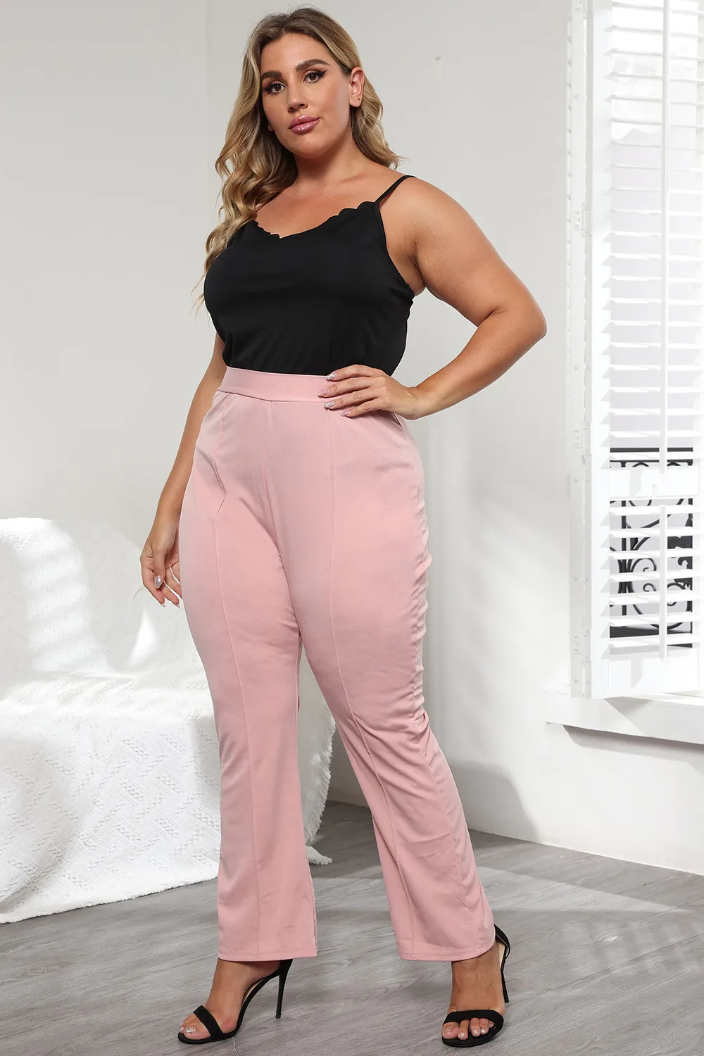 Plus Size Seamed Detail Plain Pants, image 3