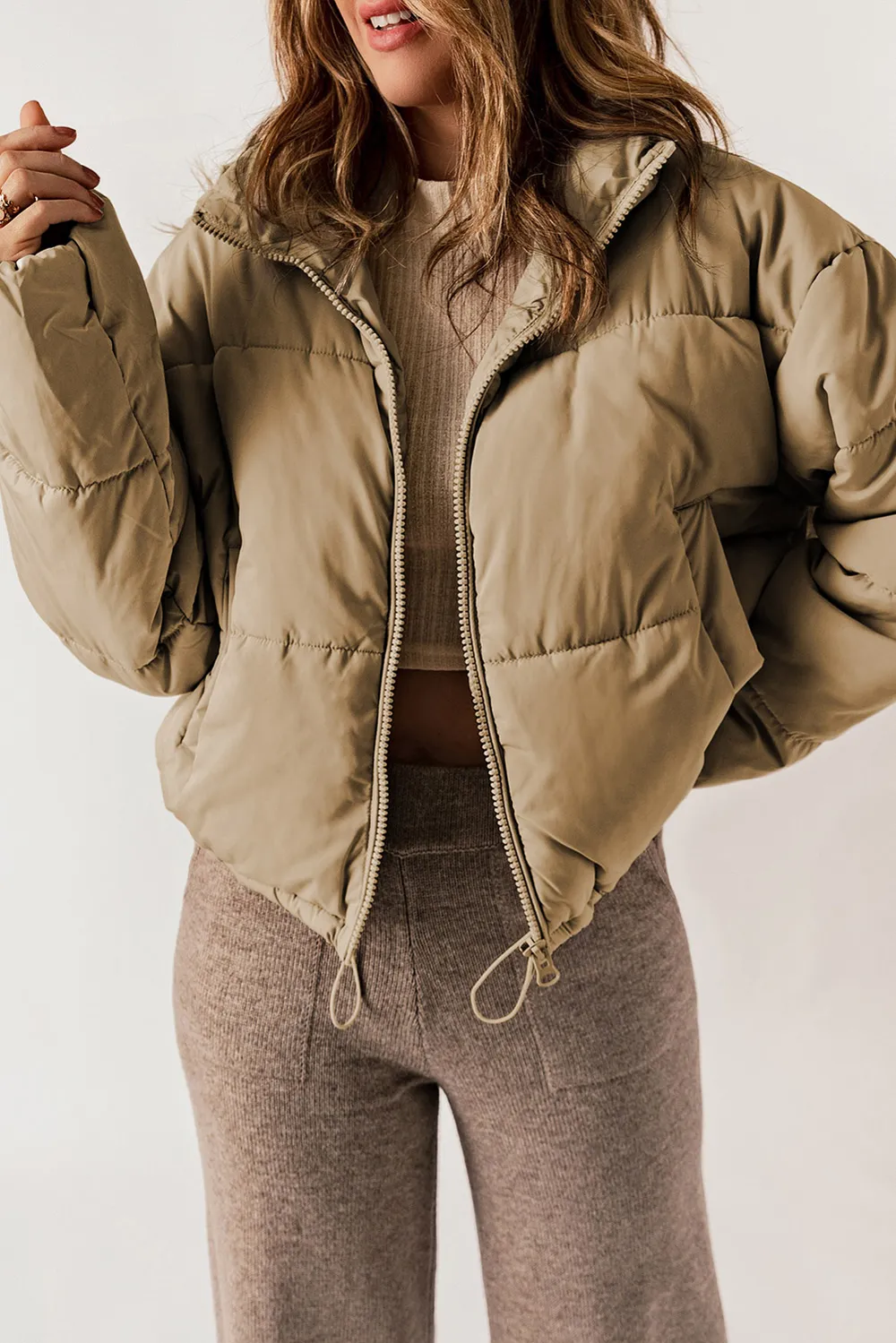 Zip Up Collared Neck Long Sleeve Winter Coat, image 11