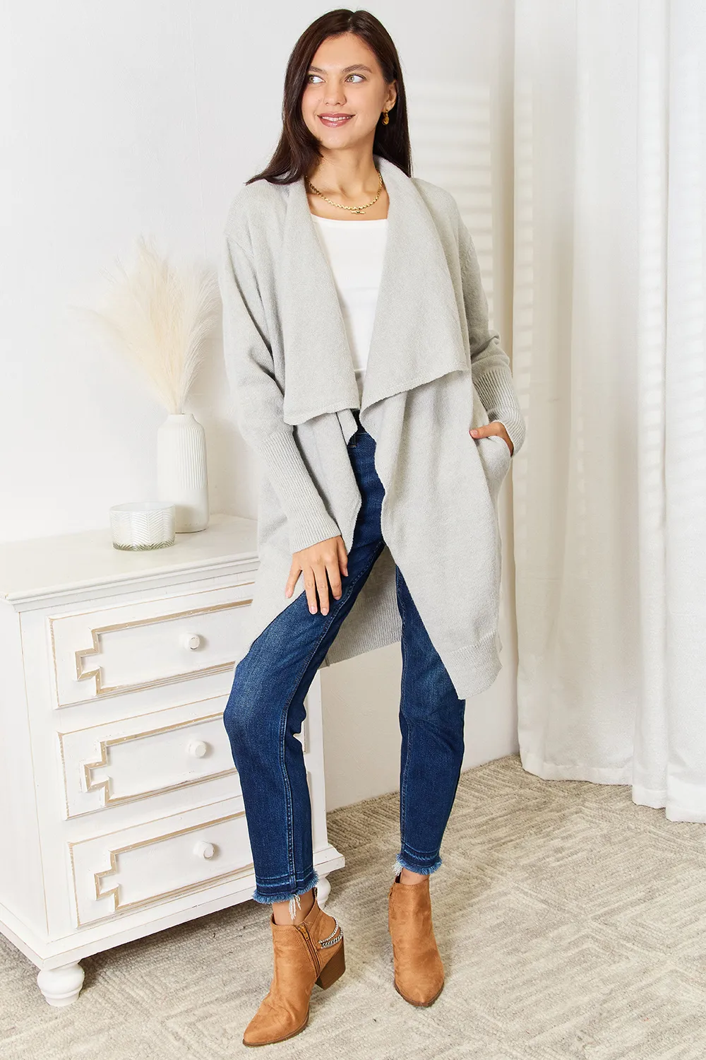 Open Front Duster Cardigan with Pockets, image 4