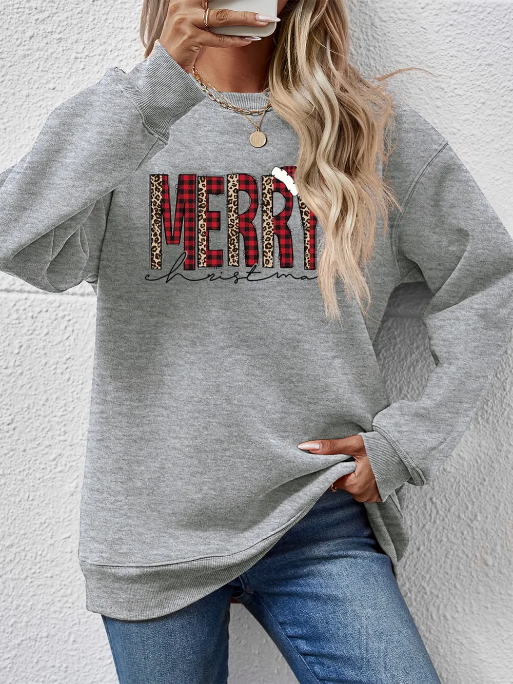 MERRY CHRISTMAS Round Neck Long Sleeve Sweatshirt, image 2