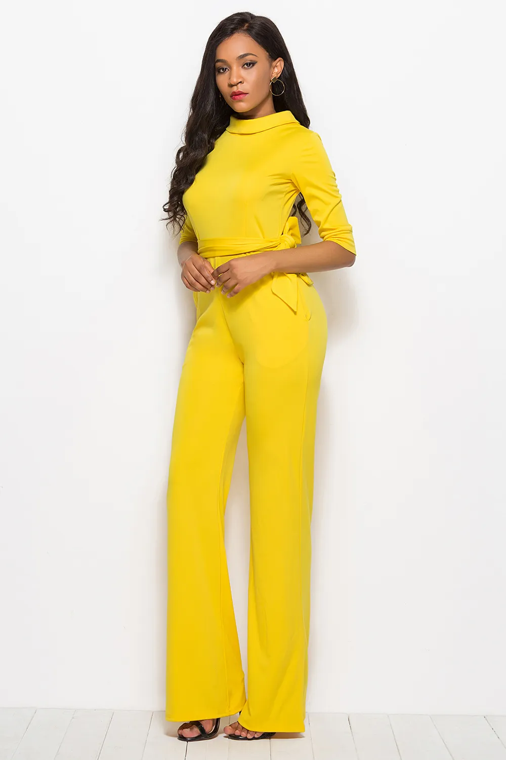 Mock Neck Tie-Waist Half Sleeve Jumpsuit, image 30