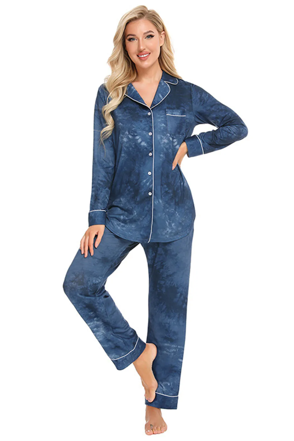 Collared Neck Long Sleeve Loungewear Set with Pockets, image 26