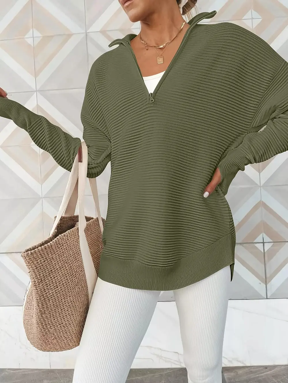 Half Zip Long Sleeve Knit Top, image 12