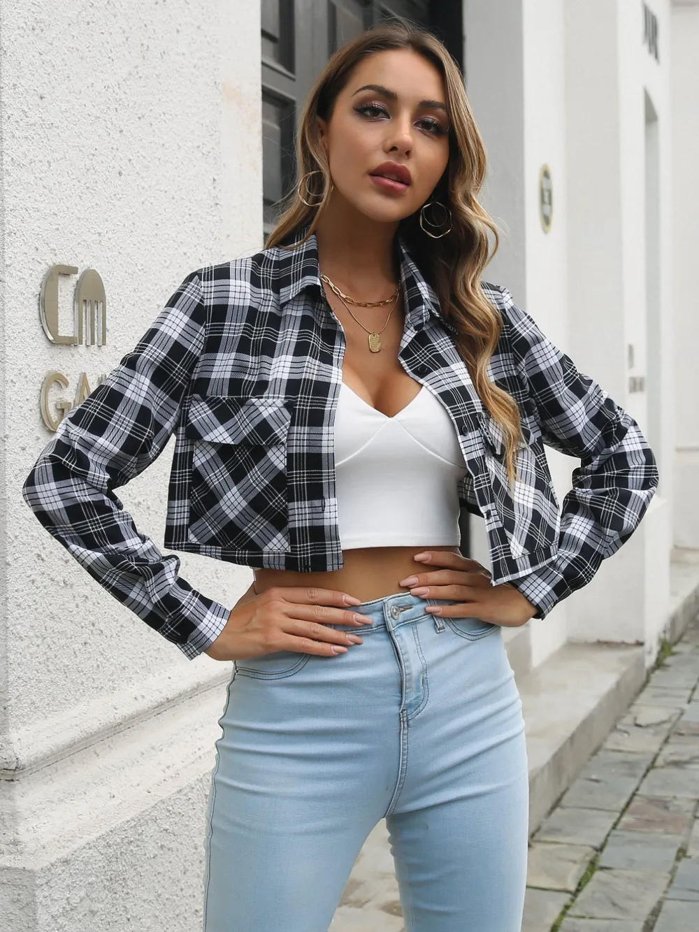 Collared Neck Decorative Pockets Jacket, image 4