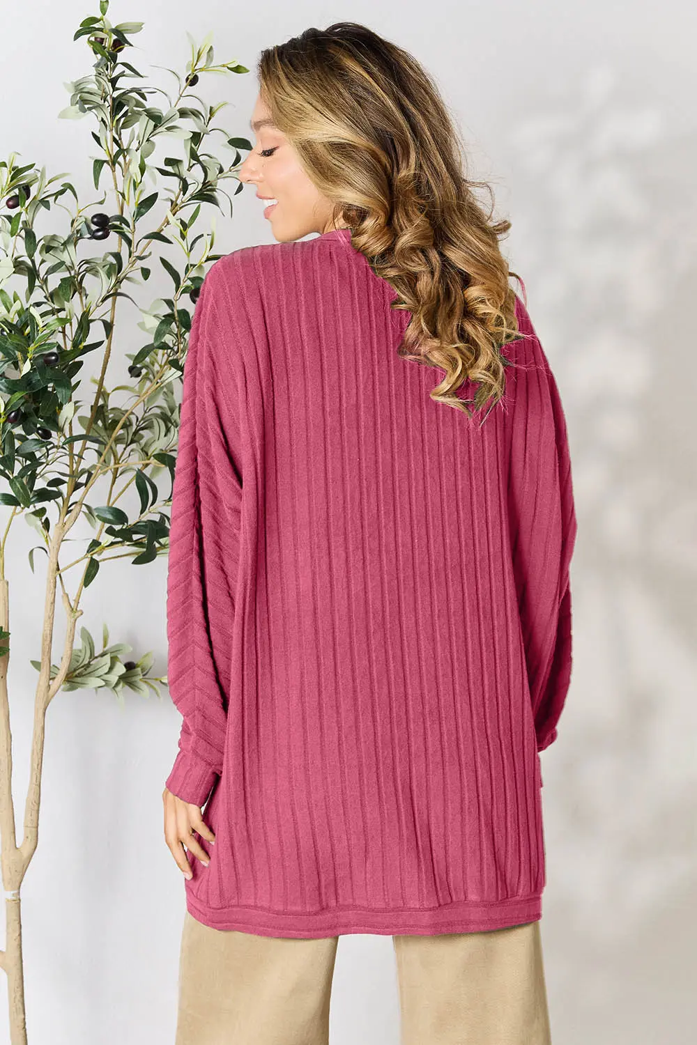 Full Size Ribbed Cocoon Cardigan, image 30