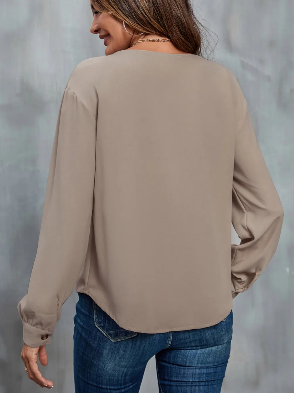Asymmetrical Neck Buttoned Long Sleeve Top, image 4