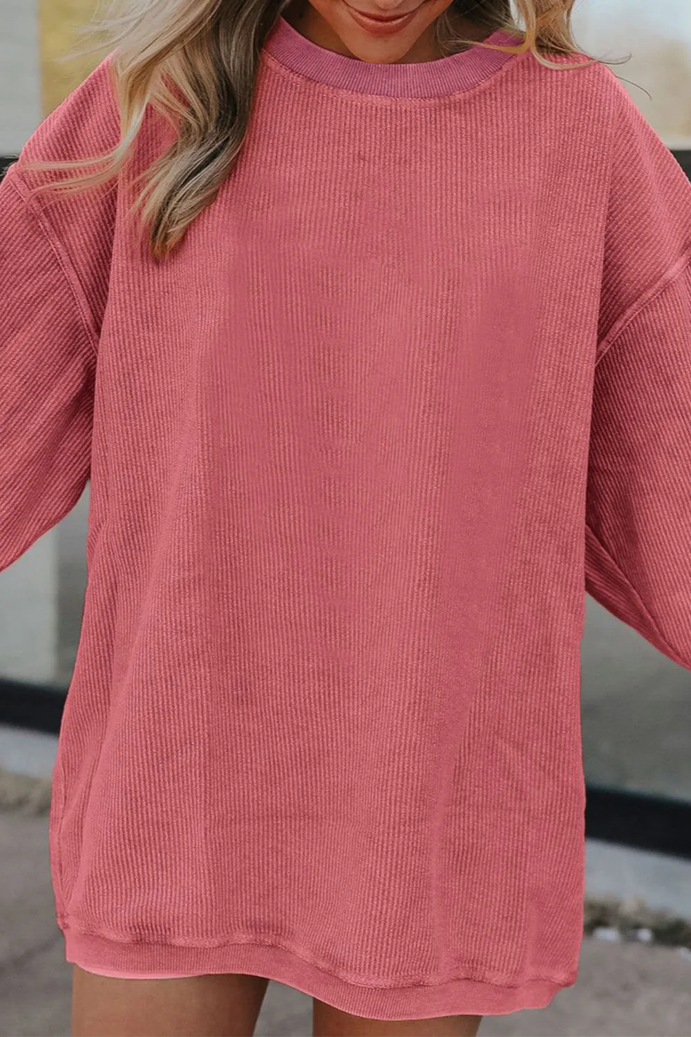 Ribbed Round Neck Drop Shoulder Sweatshirt, image 18