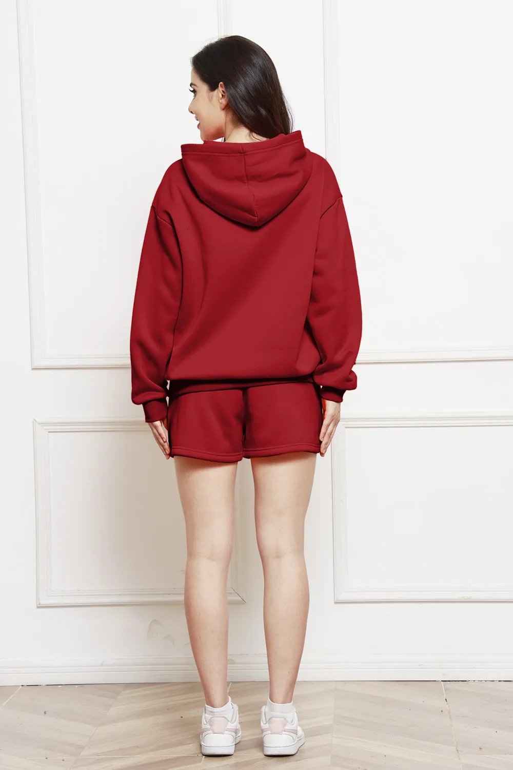 Drop Shoulder Long Sleeve Hoodie and Shorts Set, image 9