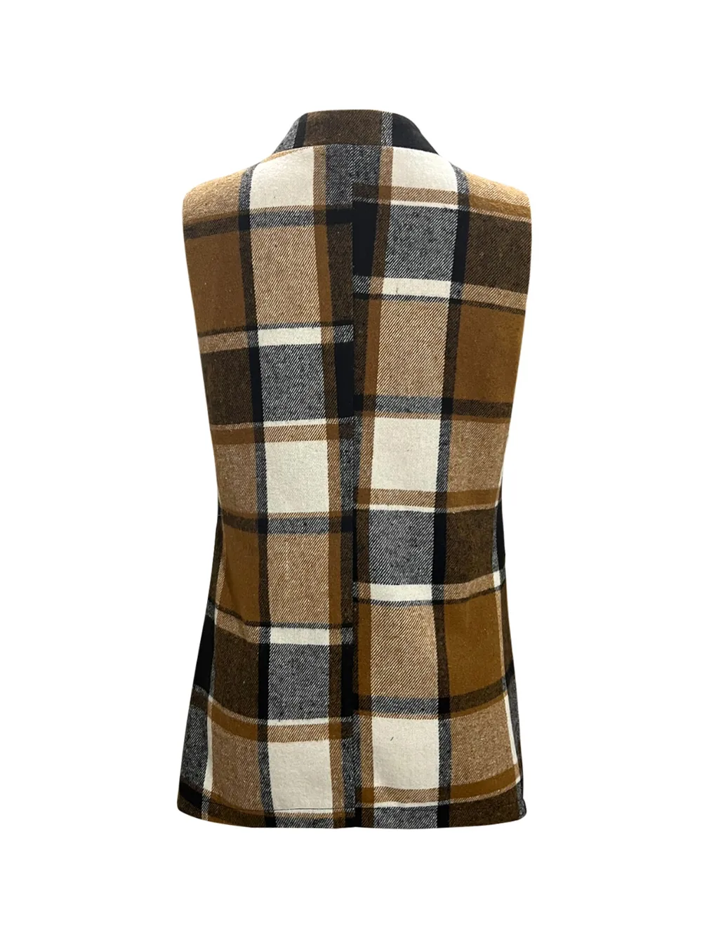 Plaid Open Front Collared Neck Vest, image 4