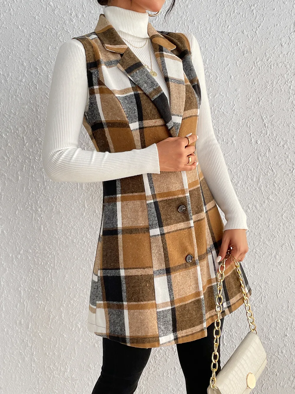 Plaid Lapel Collar Vest, image 7