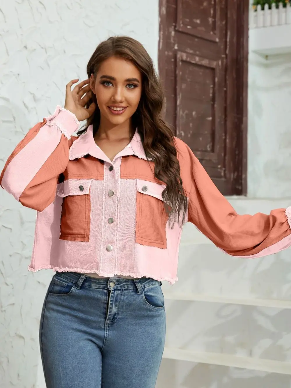 Color Block Crop Jacket with Pockets, image 4