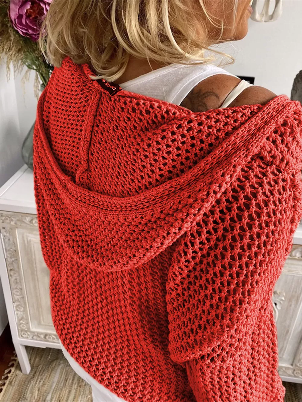 Openwork Hooded Long Sleeve Sweater, image 12