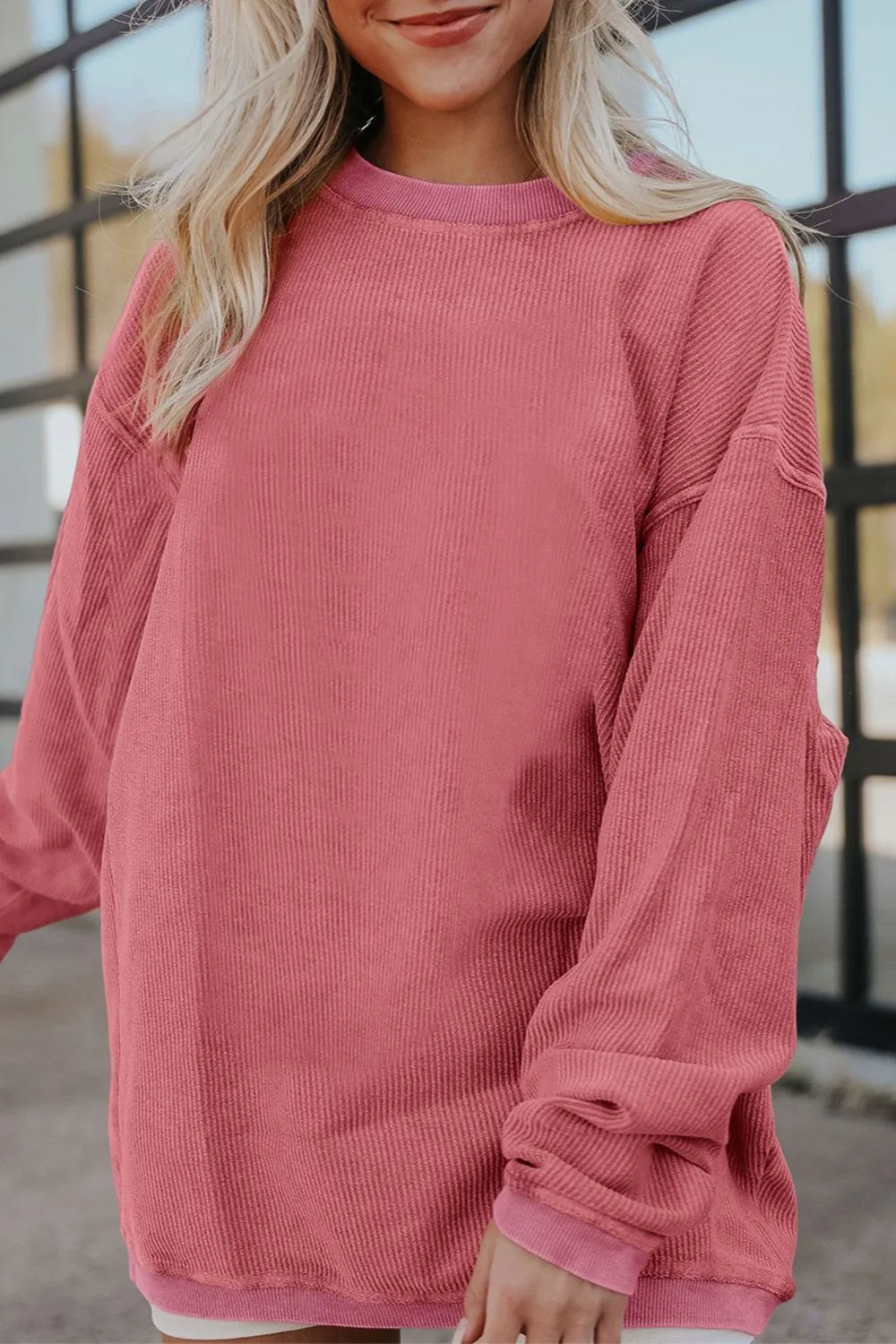 Ribbed Round Neck Drop Shoulder Sweatshirt, image 19