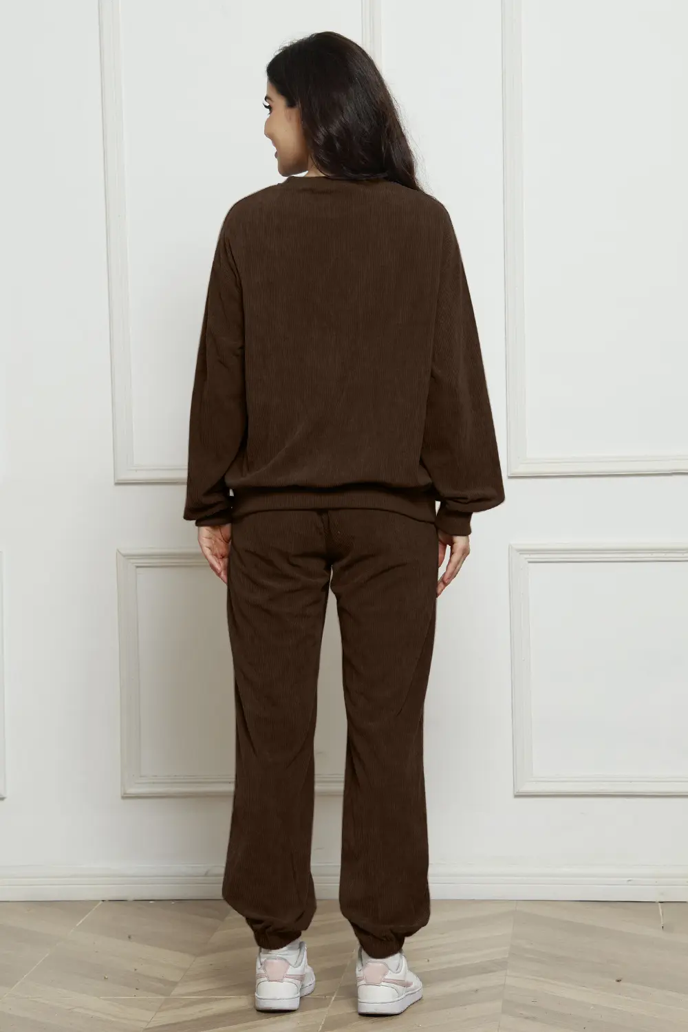 Corduroy Round Neck Sweatshirt and Sweatpants Set, image 10