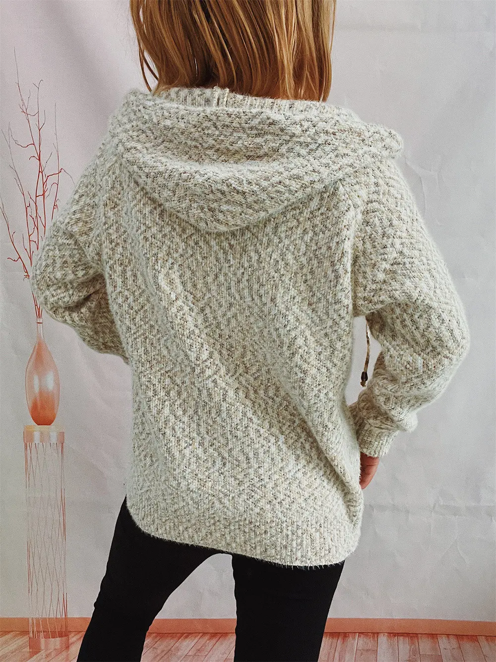 Zip Up Drawstring Long Sleeve Hooded Sweater, image 16