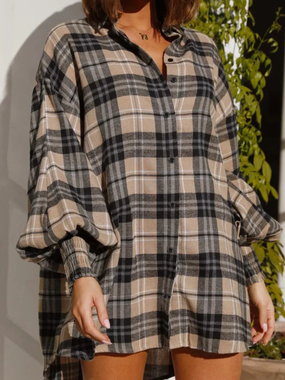 Plaid Lantern Sleeve Shirt, image 8