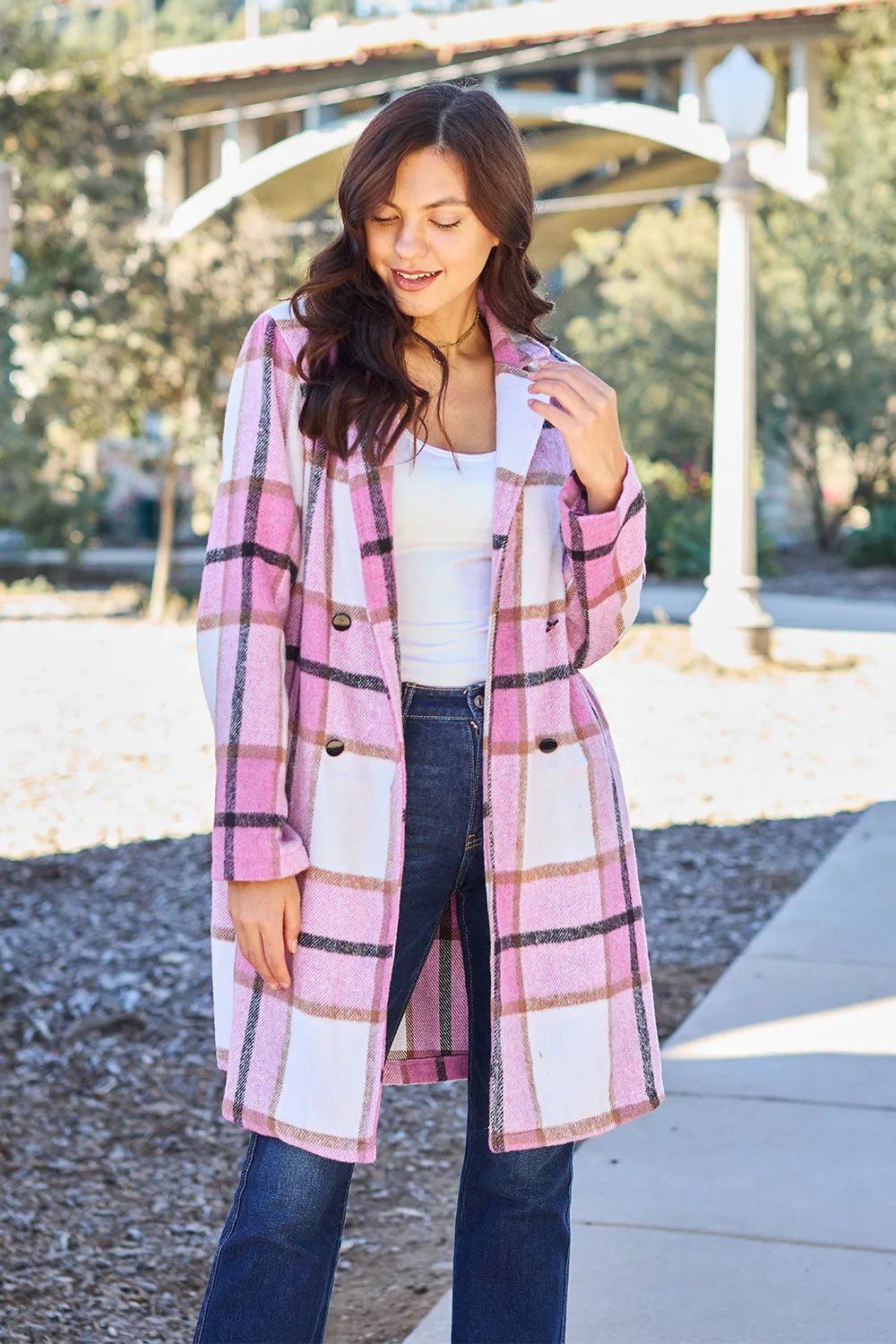 Full Size Plaid Button Up Lapel Collar Coat, image 26