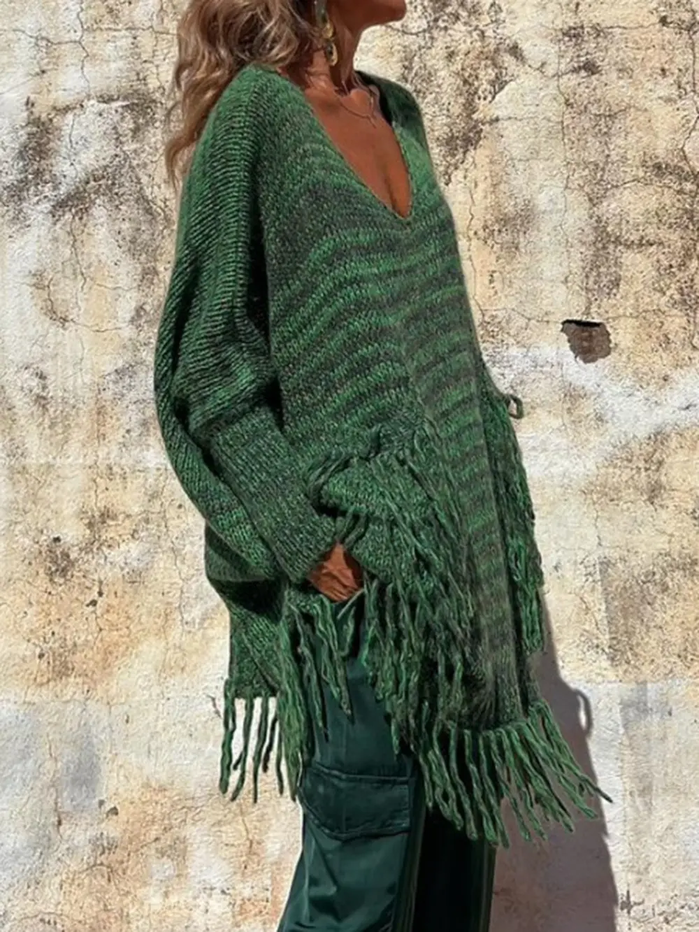 Fringe Detail Long Sleeve Sweater with Pockets, image 8