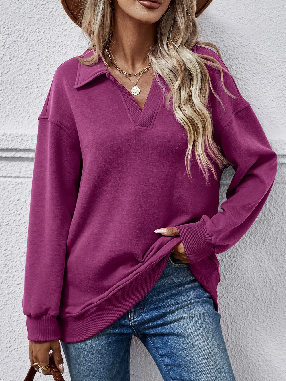 Collared Neck Dropped Shoulder Sweatshirt, image 8